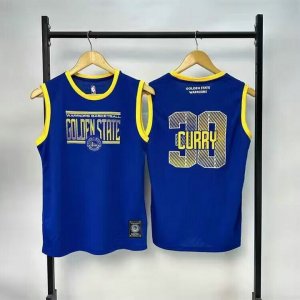 NBA 30 Curry Warriors Maillot bleu brodé